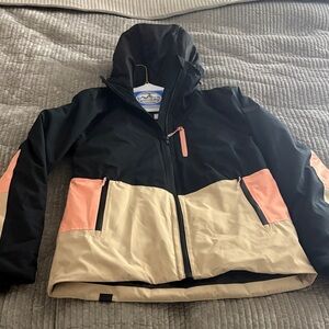 Roxy Peakside Ski / Snowboard Jacket Black and Tan with Pink Accents